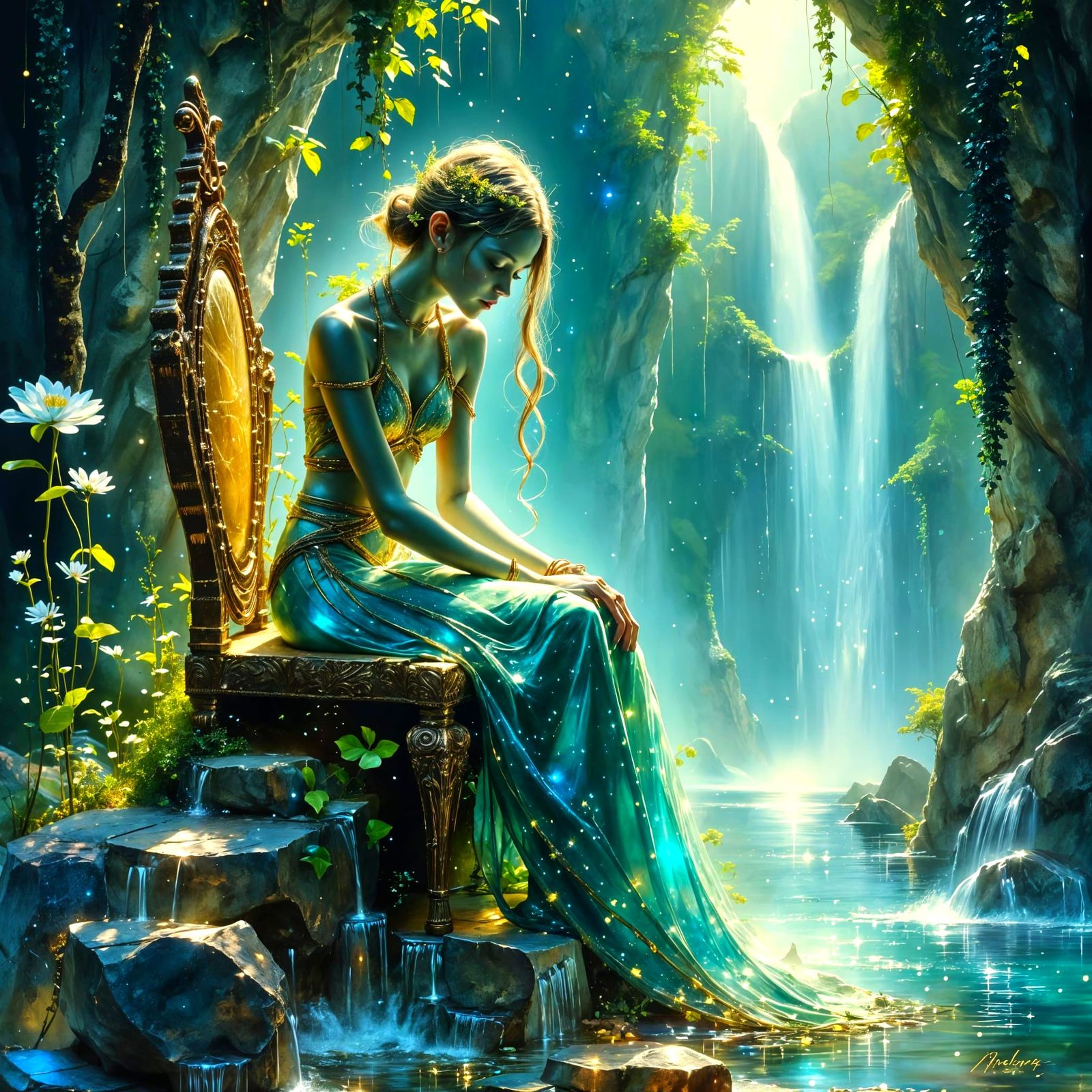 Troll Queen in Crystal Grotto, Watercolor Style