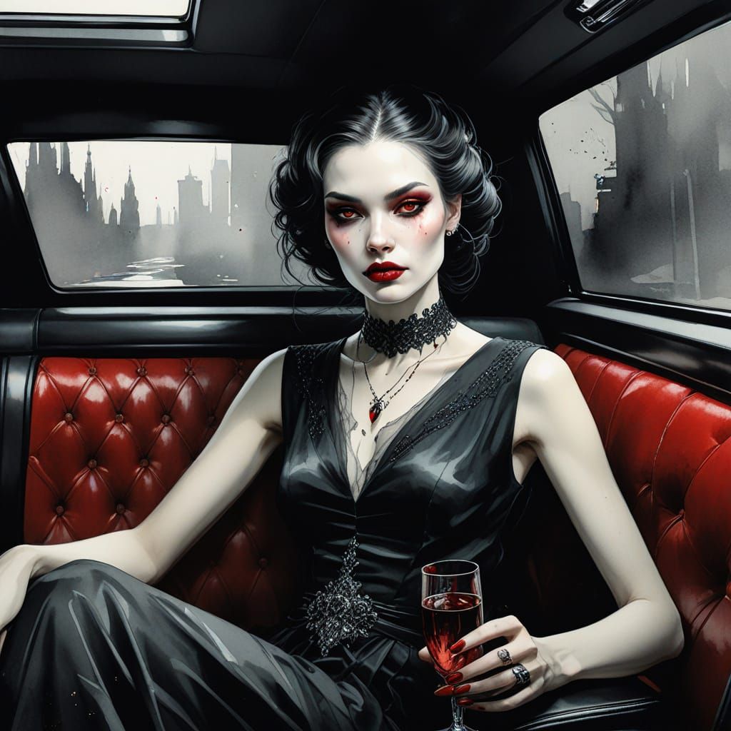 A vampiress in a limo