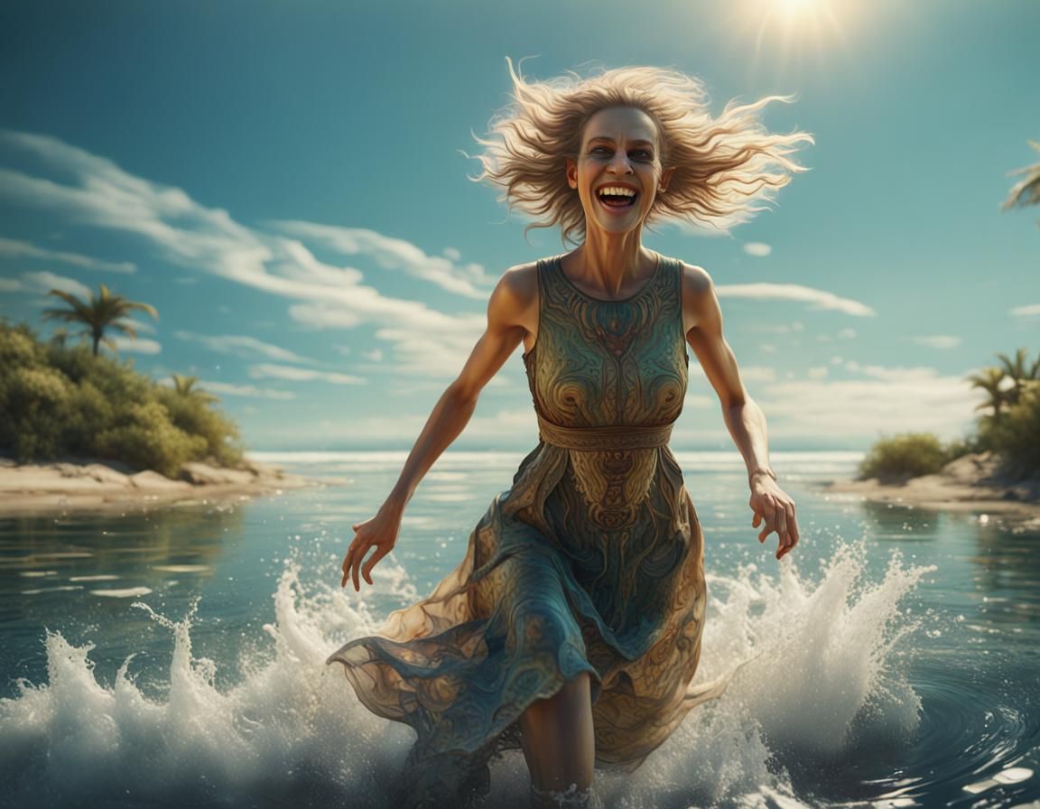 Girl Running on Water: Retrofuturistic Seascape