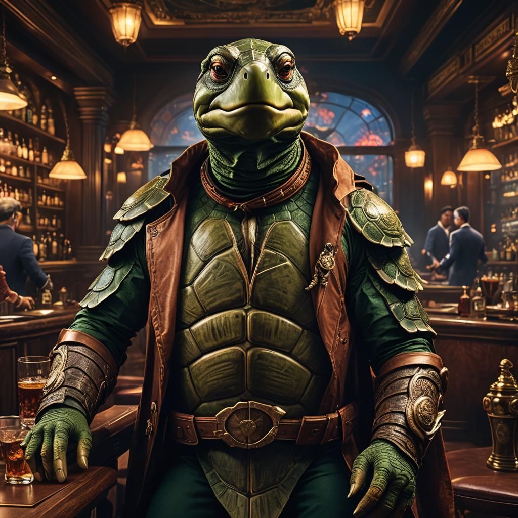 Turtle Costume in Cigar Club: Detailed Matte Painting