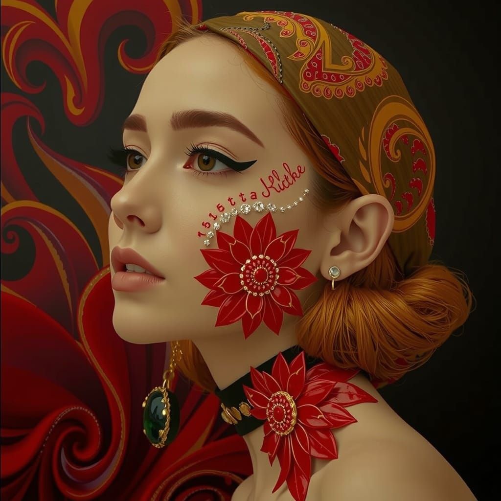 Elegant Woman in Luxurious Surreal Psychedelic Environment