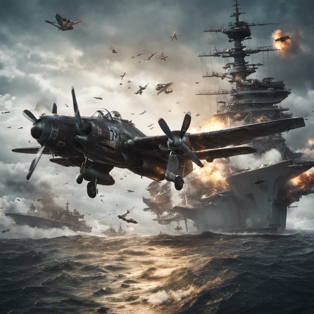 Japanese Zero Dive Bombing Aircraft Carrier in Matte Paintin...