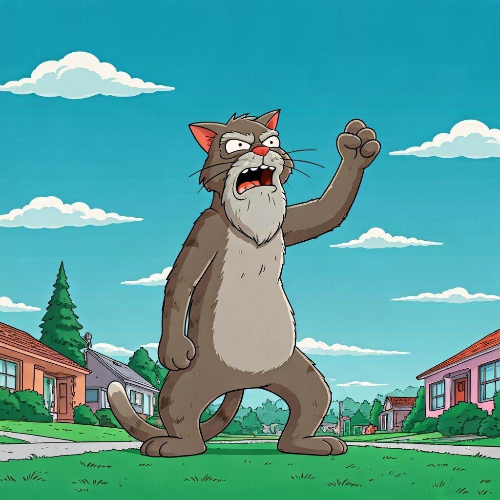 Angry Cat Yelling at Clouds in Simpsons Style