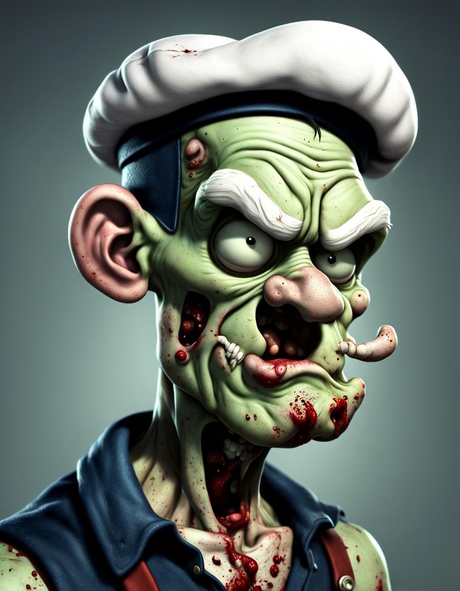 Cartoon Zombie Popeye in CGI Style
