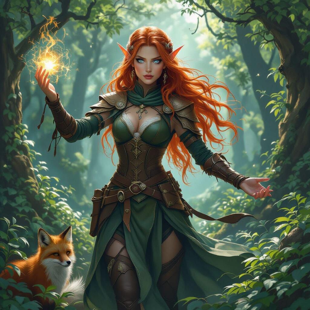 Enchanting Elf Druid with Fox Companion