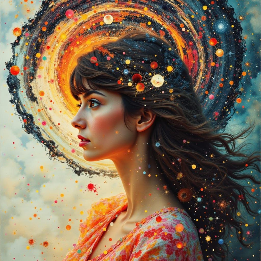 Psychedelic Double Exposure Art Nouveau Portrait