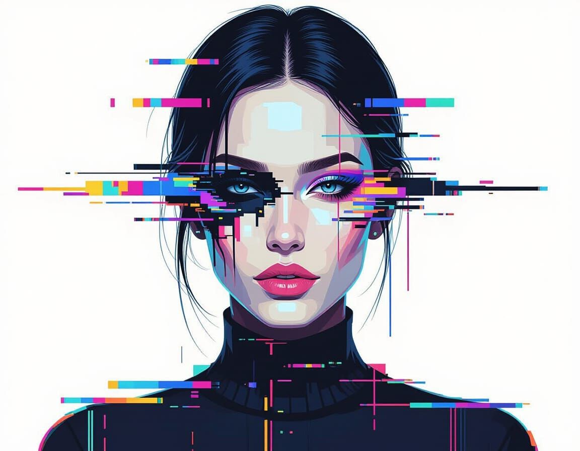Cyberpunk Glitch Art Portrait of a Woman