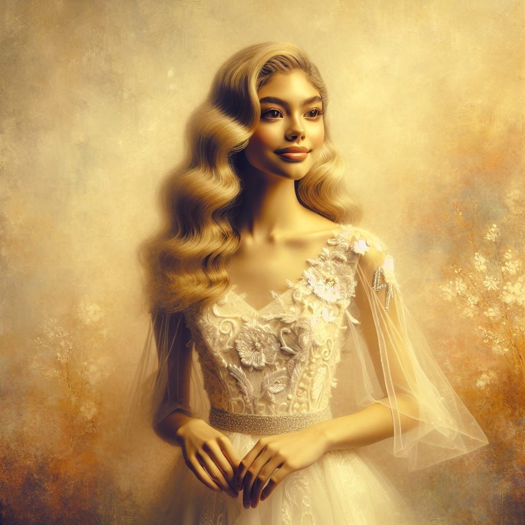 Elegant Woman in White Gown: 19th Century Oil Painting Style