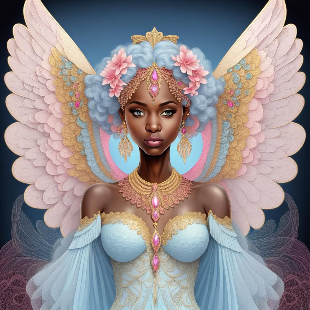 Fantasy African Angel in Lace with Jeweled Accessories