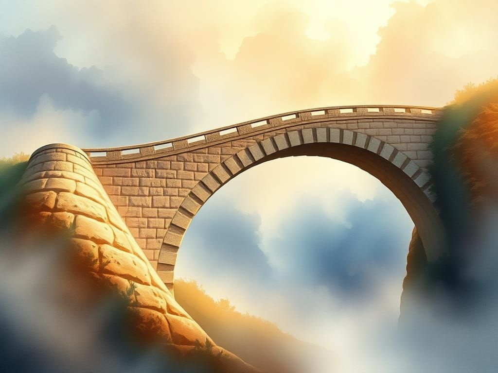 Surreal Stone Bridge in the Sky: Watercolour Art