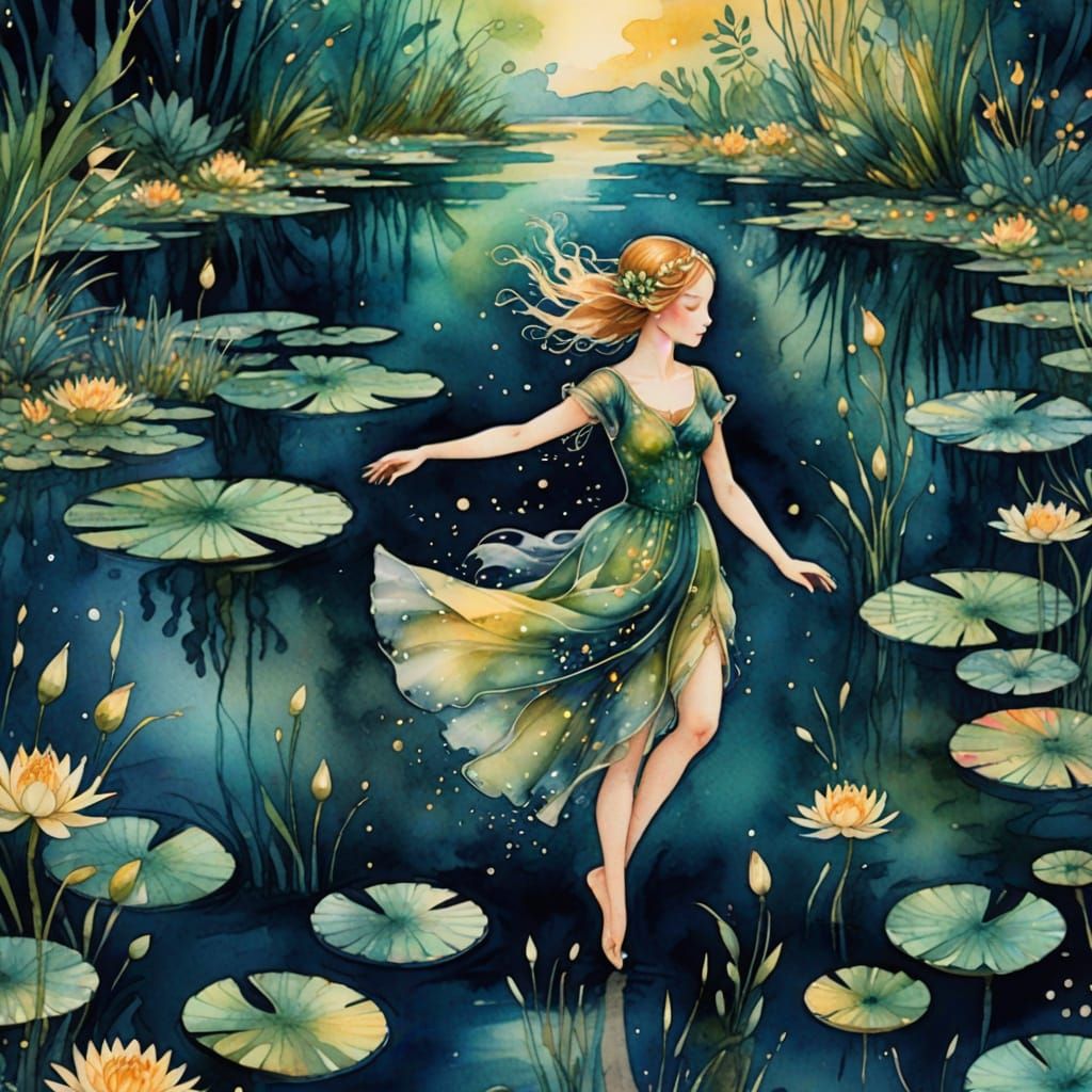 Whimsical Nymph in Watercolor with Neurographic Ink Details