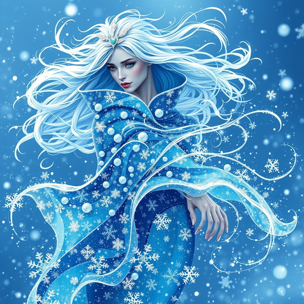 Ethereal Snow Maiden in Impressionist Digital Art