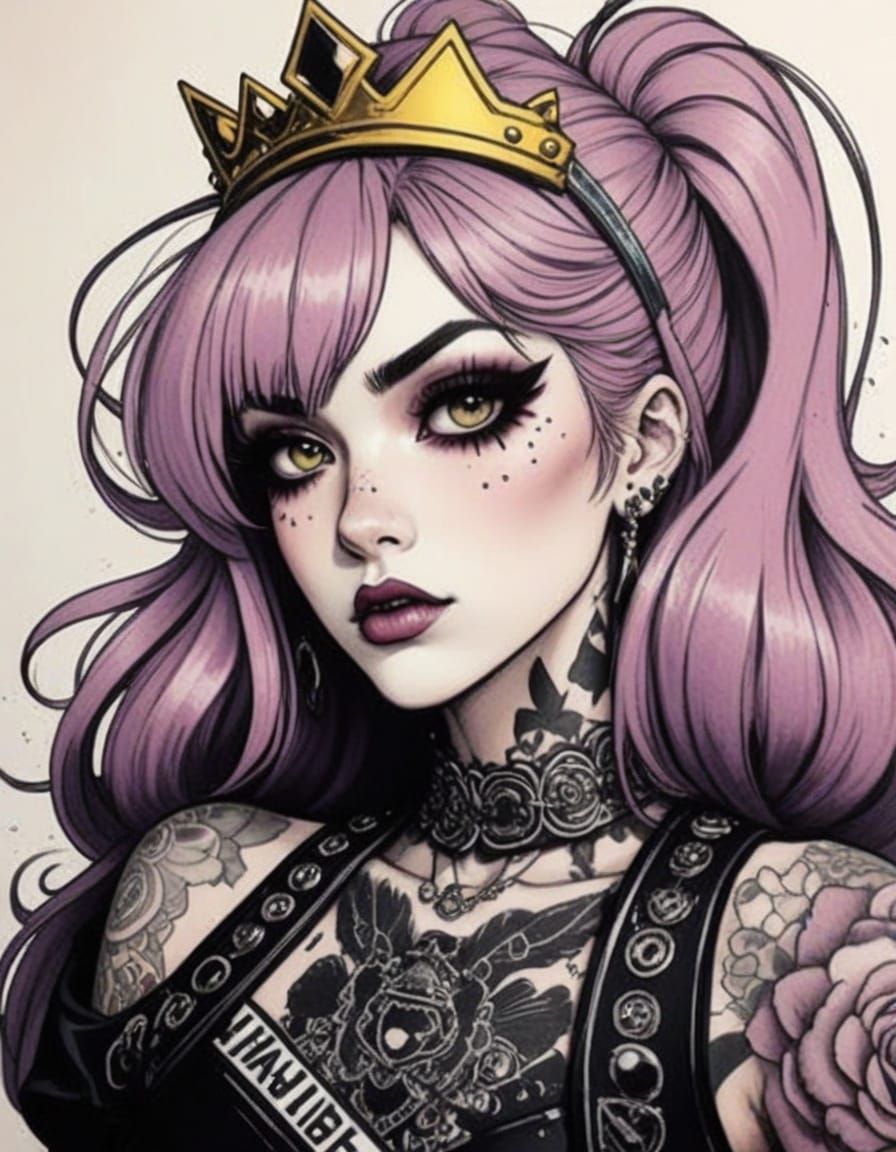 Rebellious Punk Princess in Vibrant Anime Style