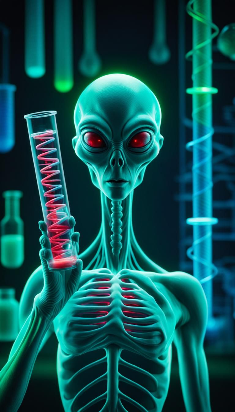 Alien DNA Discovery in Neon Lit Lab