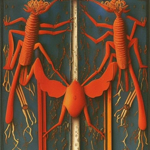 Surreal Landscape with Grasshopper, in Van Eyck Style