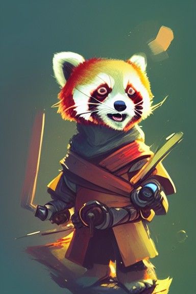 Chibi Red Panda Knight Digital Art