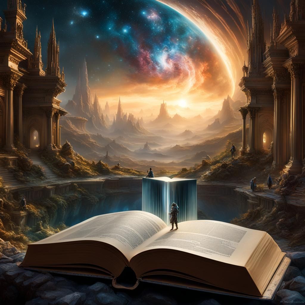 Miniature Sci-Fi World Emerging from Book