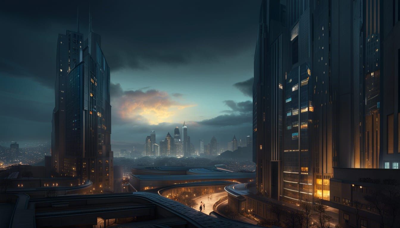 16k resolution, post-impressionist landscape in the style of Disco Elysium, vivid use of lighting, dramatic contrasts, a...