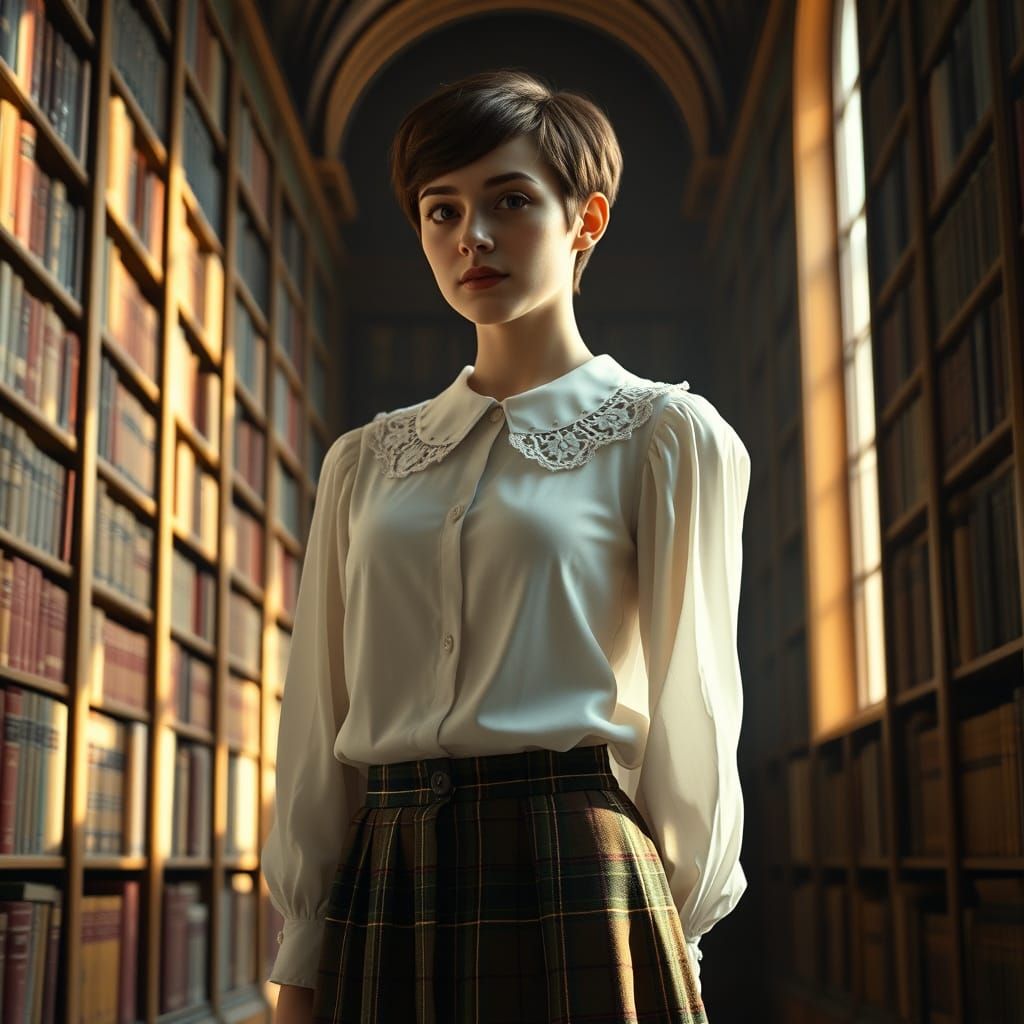 Nonbinary Figure in Sunlit Library