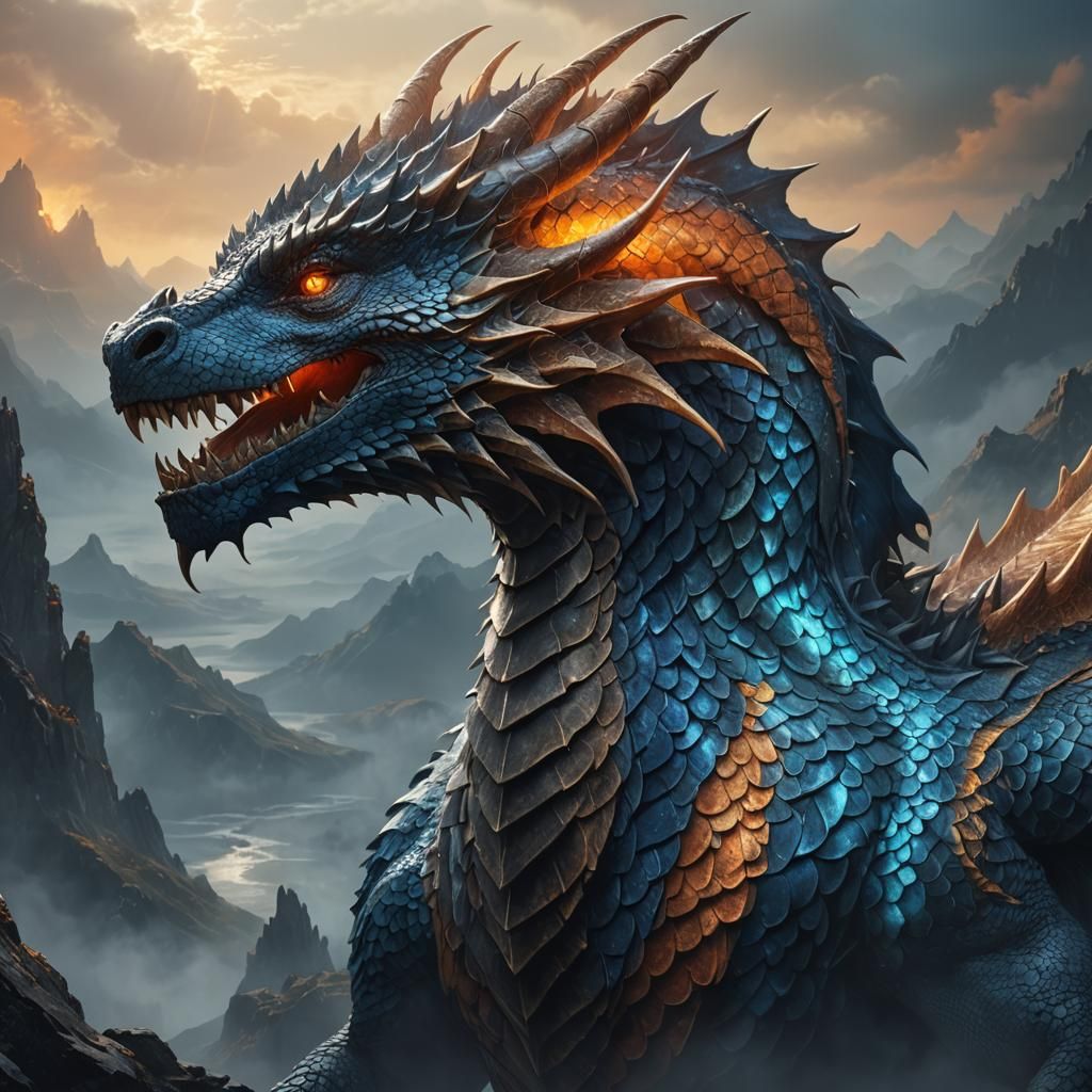 Dragon Profile in Mystical Landscape: Digital Art