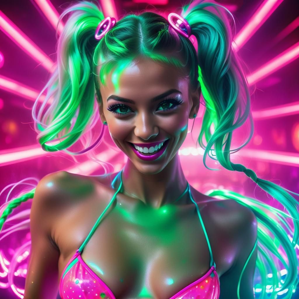 Neon Nightlife Photography: Disco Dancer in Pink Bikini