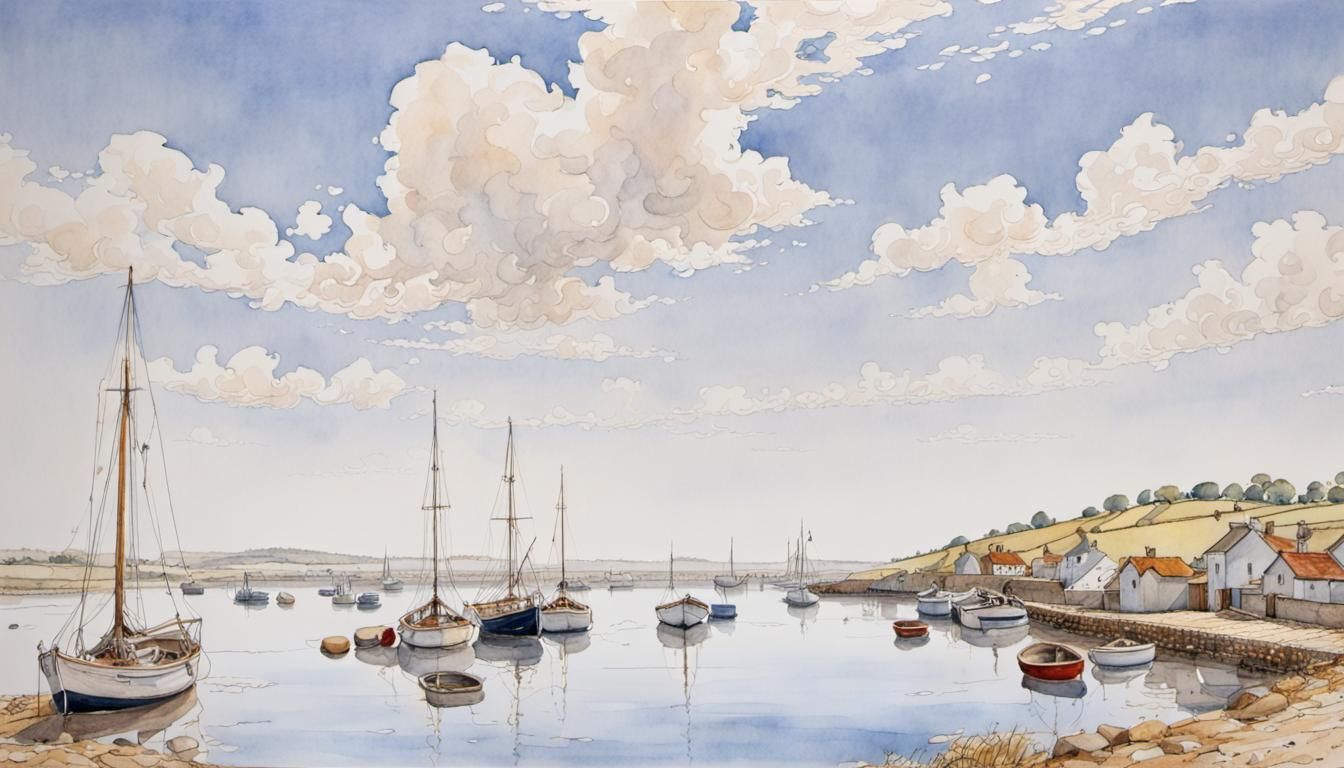 BLUE SKY AND WOODEN BOATS