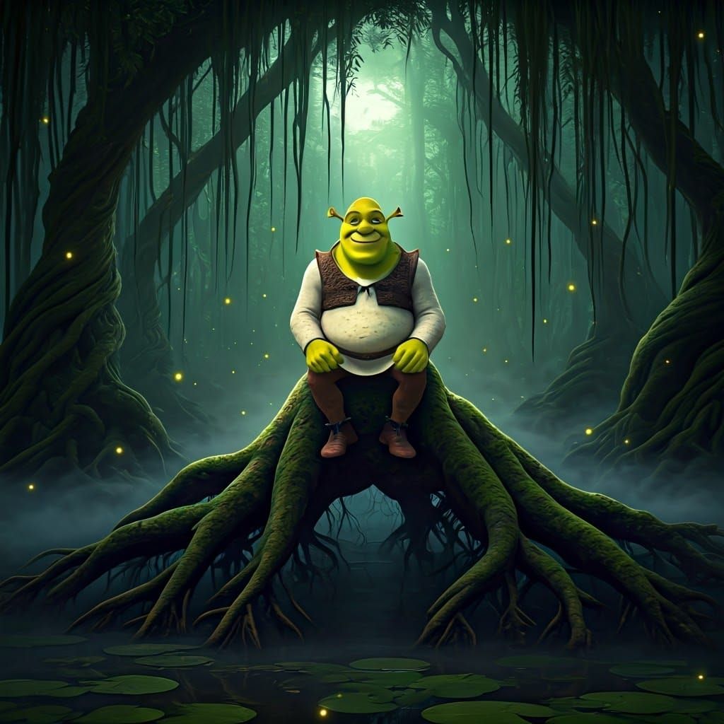 Shrek Minion Hybrid in Mystical Swamp Art