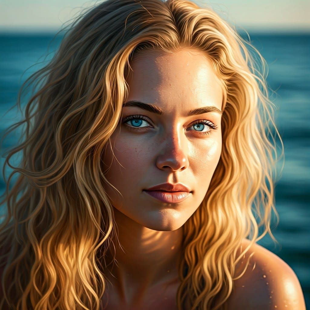 Siren Rising from the Seashore in Vibrant Pastel Hues