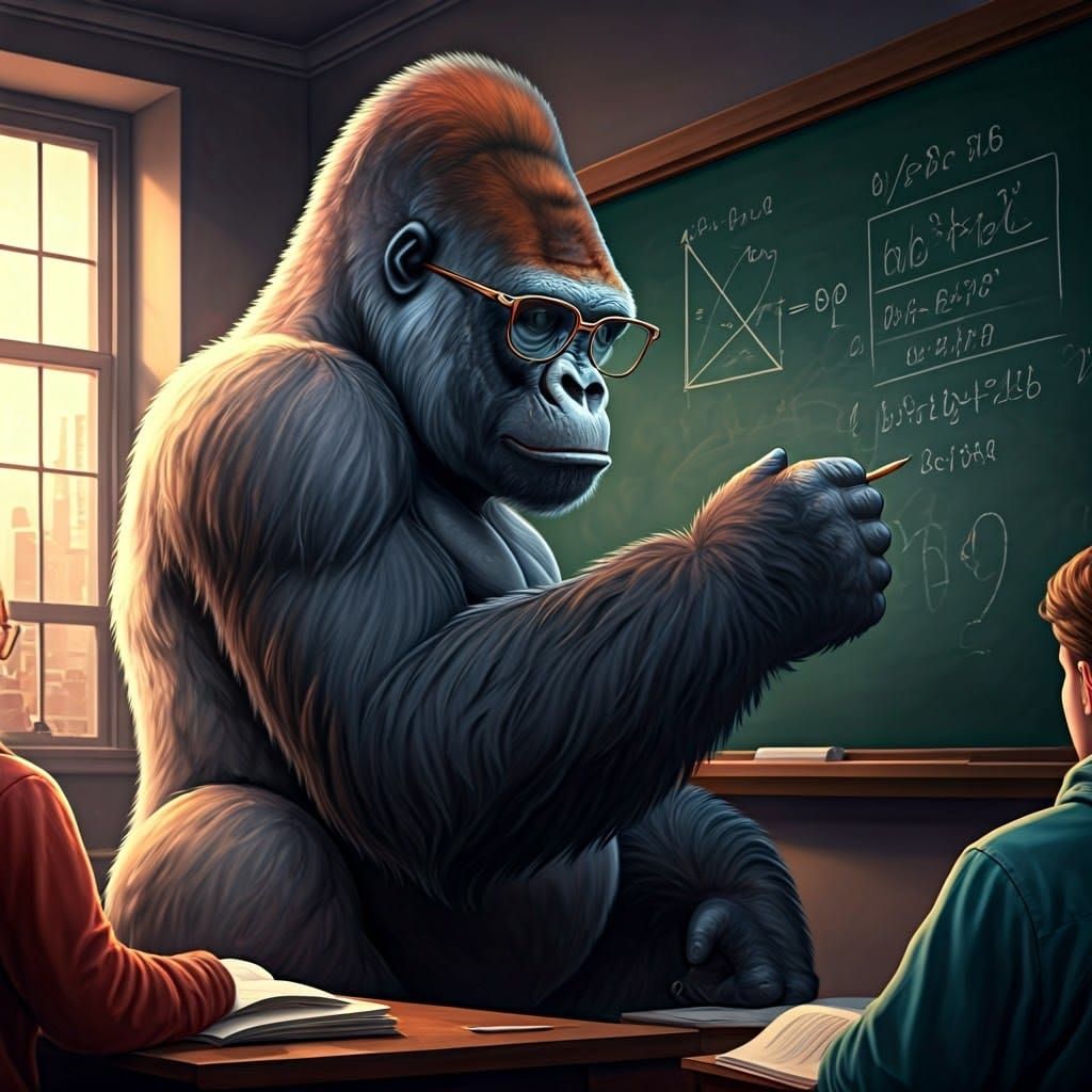 Surreal Gorilla Professor Teaches Advanced Science