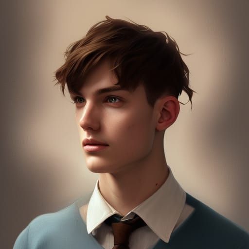 Hyperrealistic Portrait of Young Man with Brown Hair