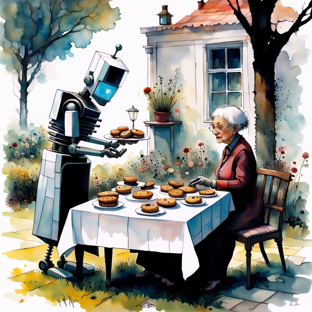 Robotic Butler Serves Cookies in Garden