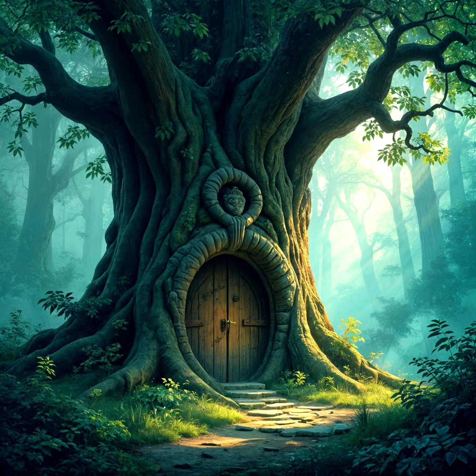 Enchanted Forest Glade with Hidden Doorway