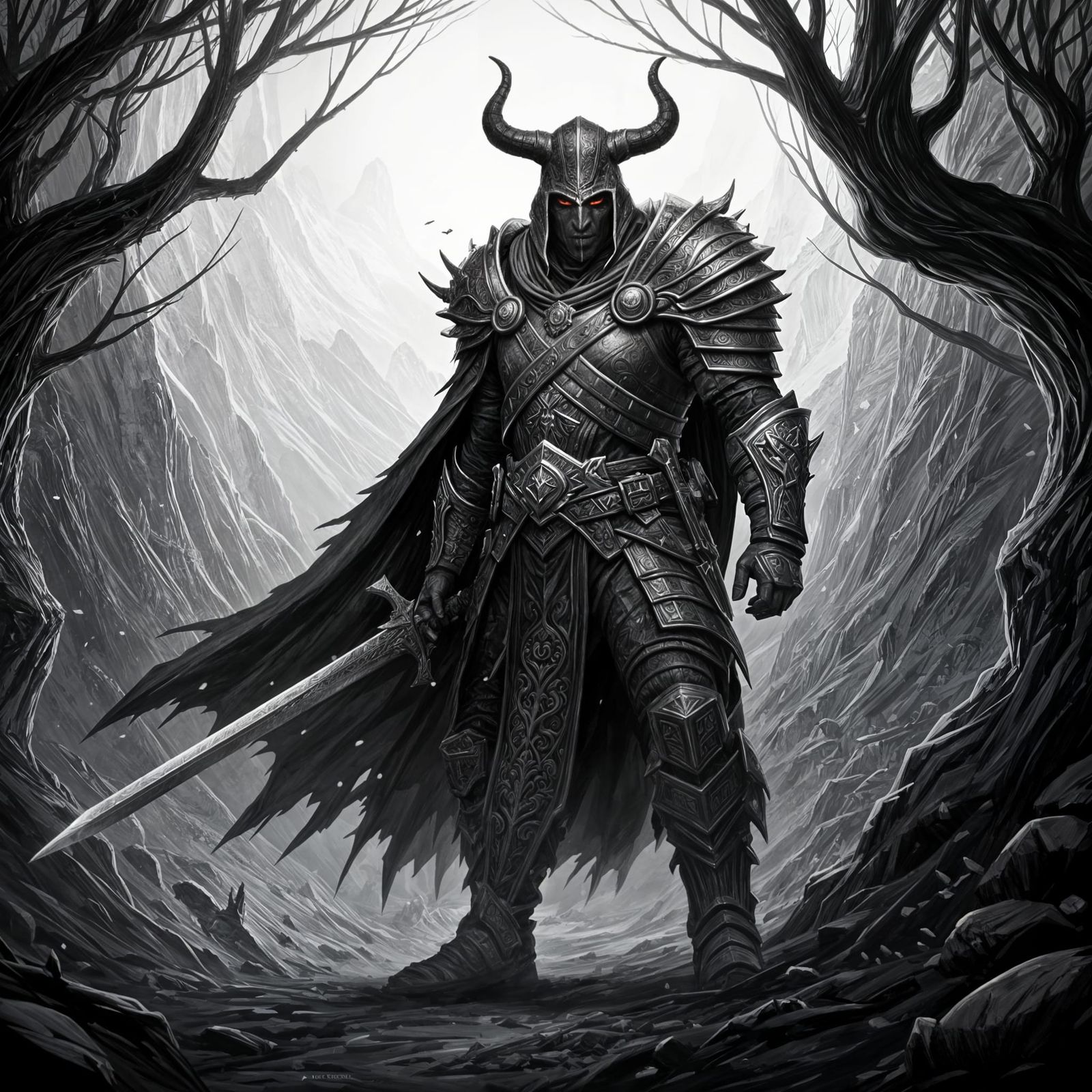 Doodle Sketch: Fantasy Warrior in Landscape