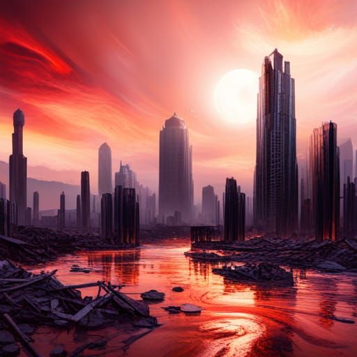 Apocalyptic City Under a Burning Sky
