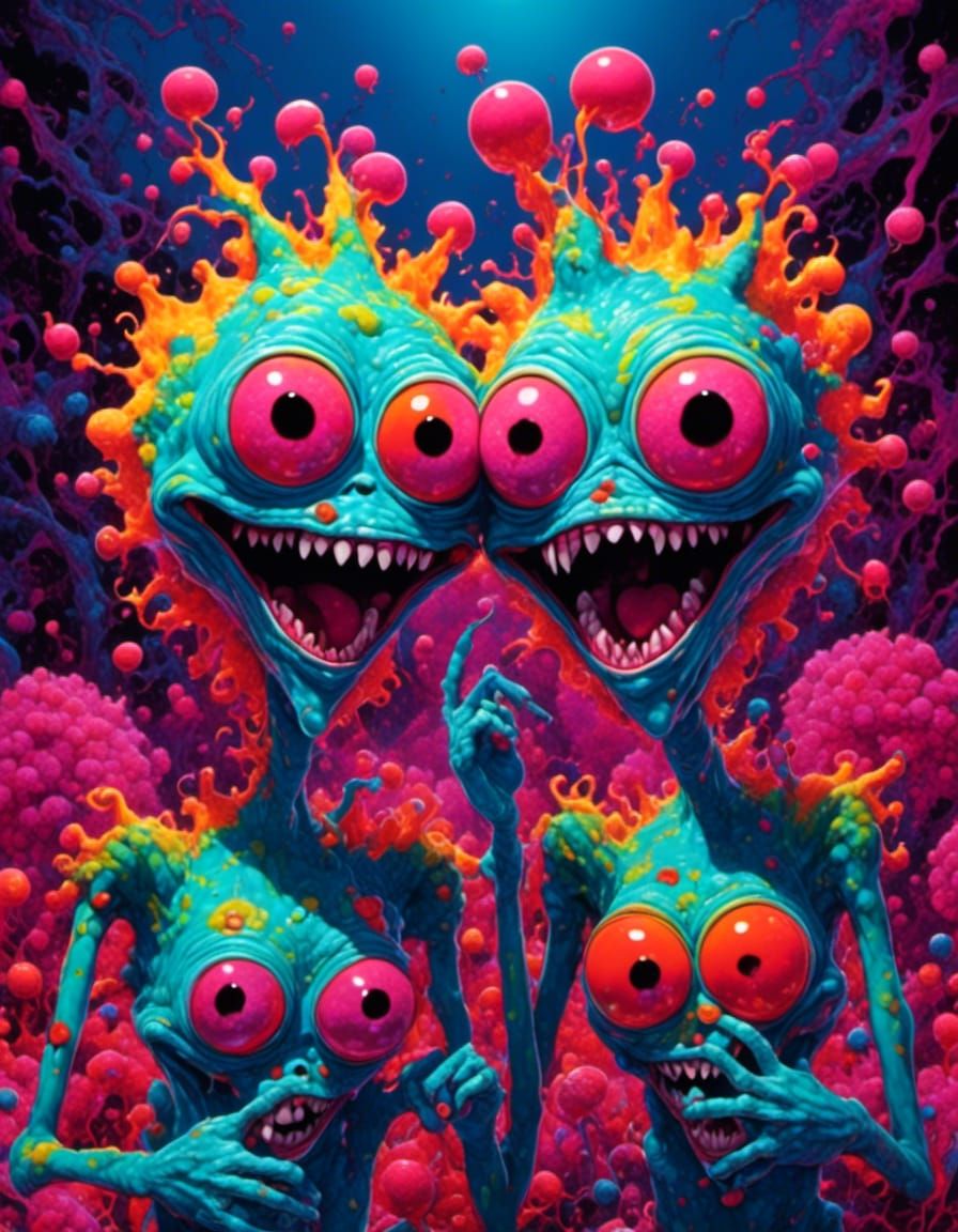 Psychedelic Valentine with Gothic Love Monsters