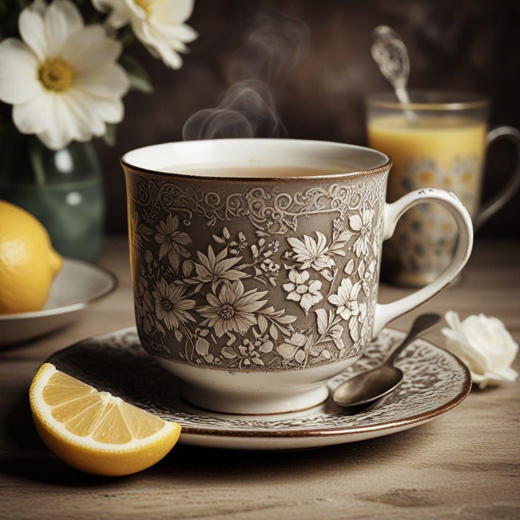 Vintage USSR-Style Tea Scene in Sepia Tones
