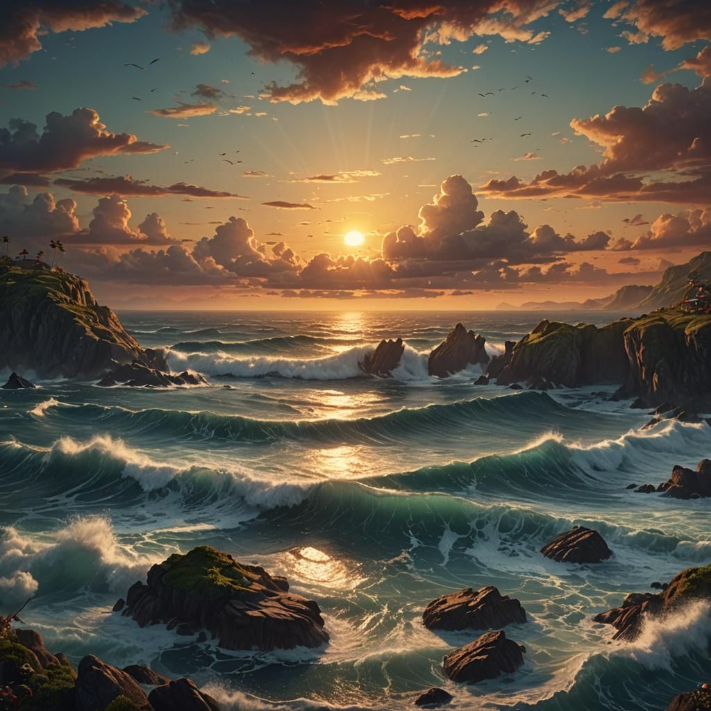 Epic Ocean Sunset: Digital Matte Painting