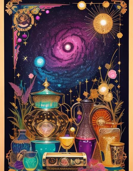 Glittery Octagonal Purse in Pointillist Art Deco Style