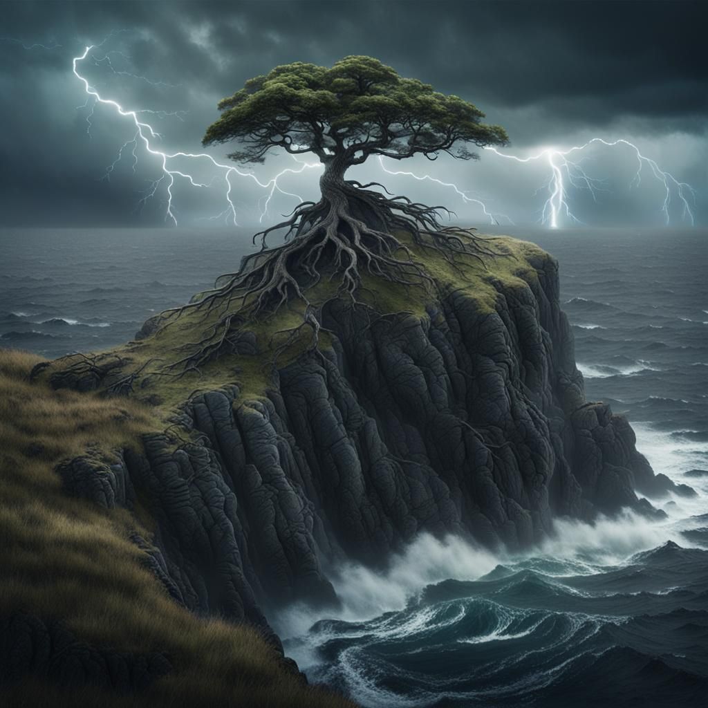 Dramatic Island off Scotland Coast in Digital Painting