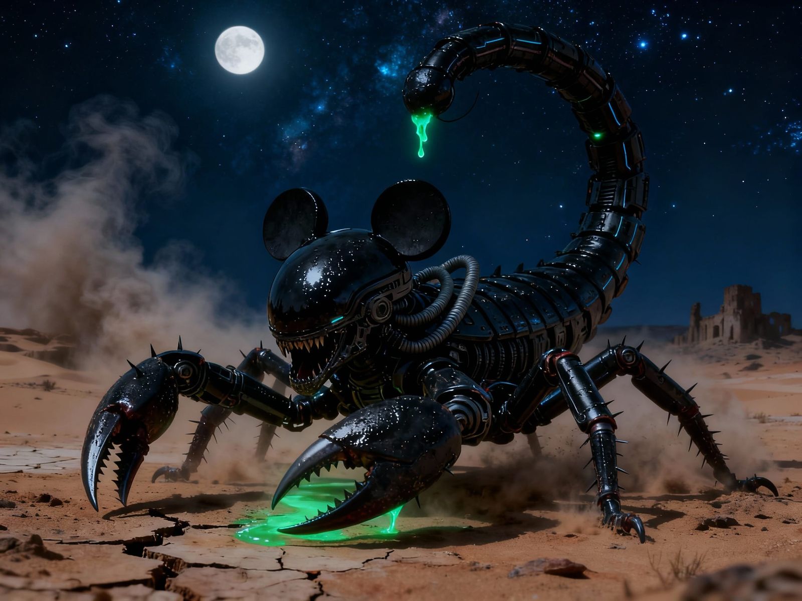 Cosmic Night Sky with Moon