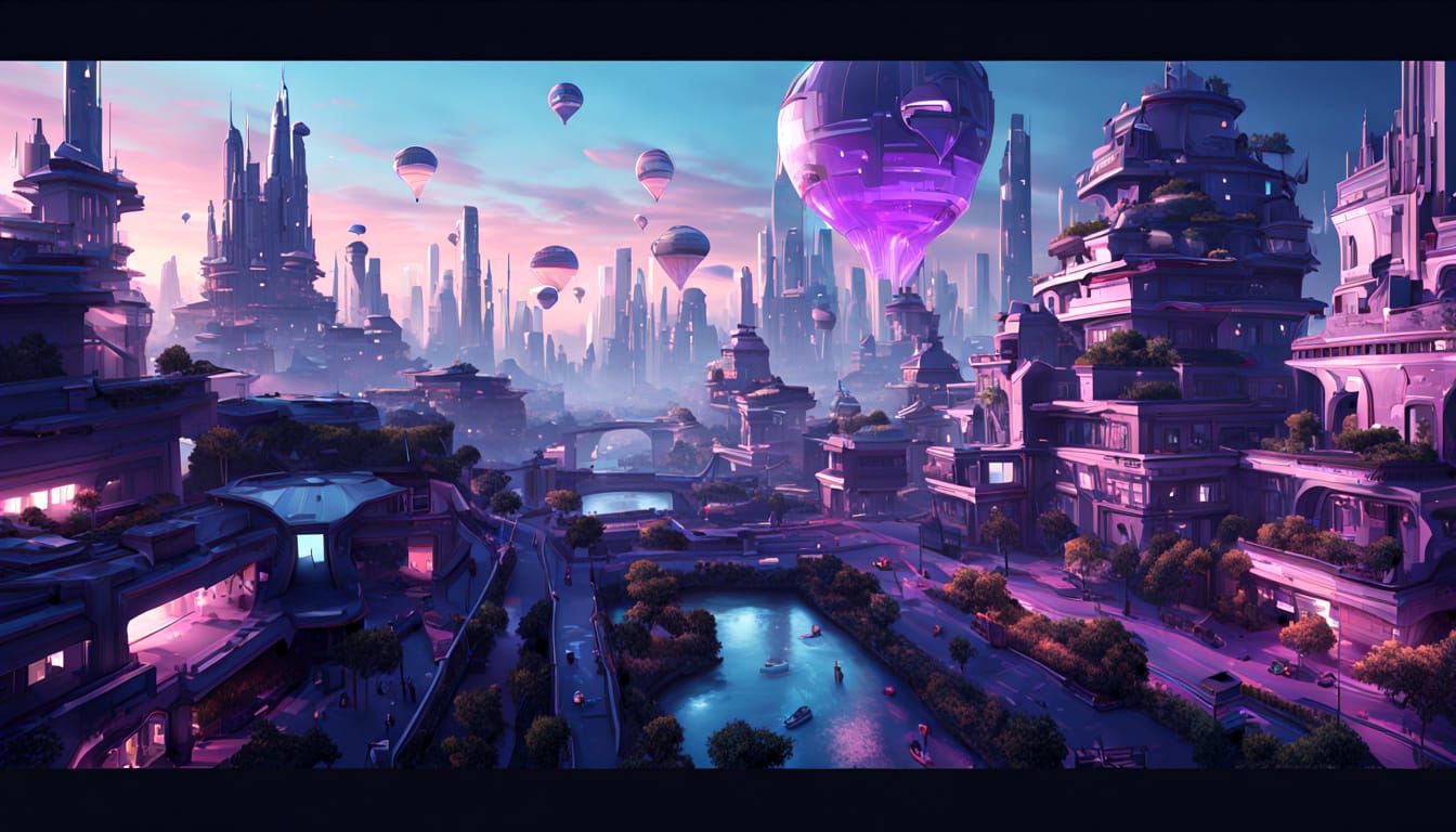 Bioluminescent Futuristic City in Cyberpunk Style