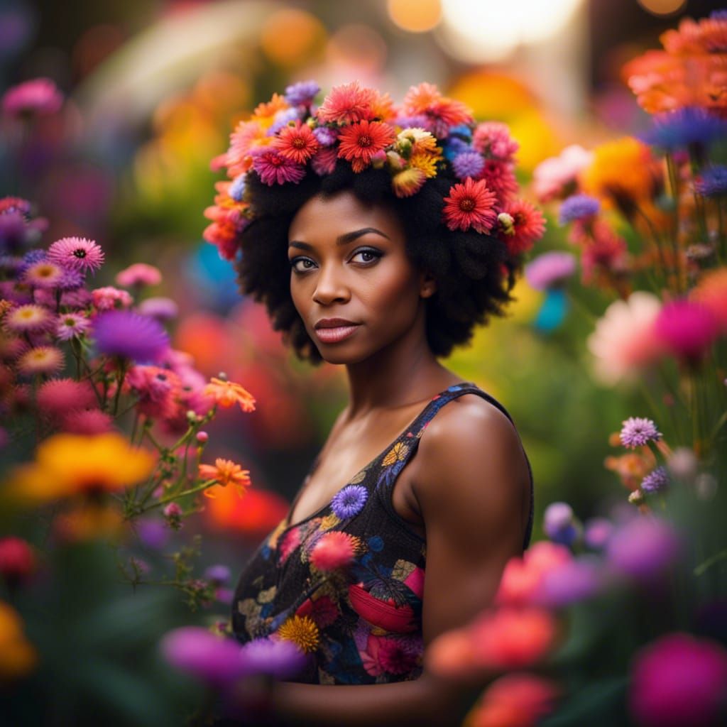 African American Elf Portrait with Floral Accents