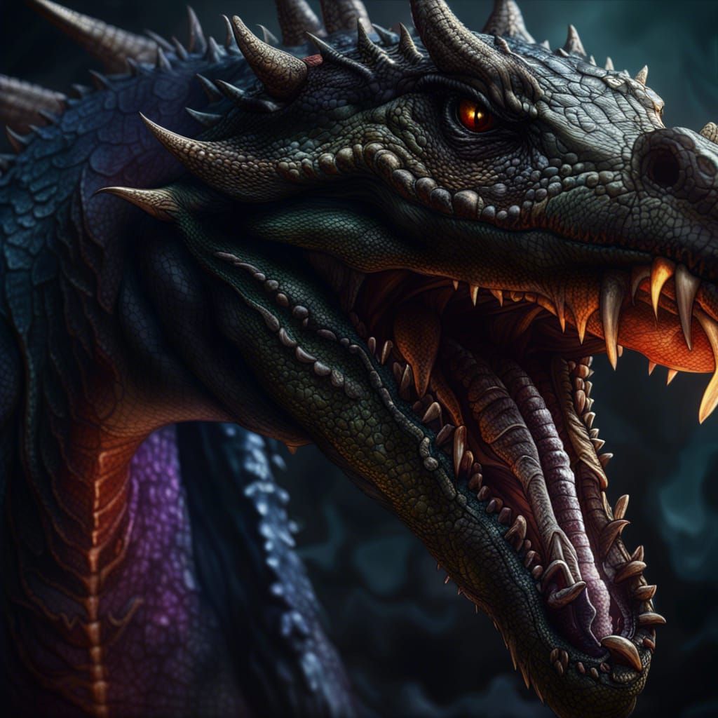 Demonic Eldritch Dragon Crocodile: Detailed Matte Painting