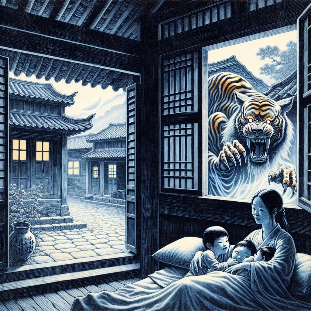 Sinister Tiger Spirit in Taiwanese Silk Painting