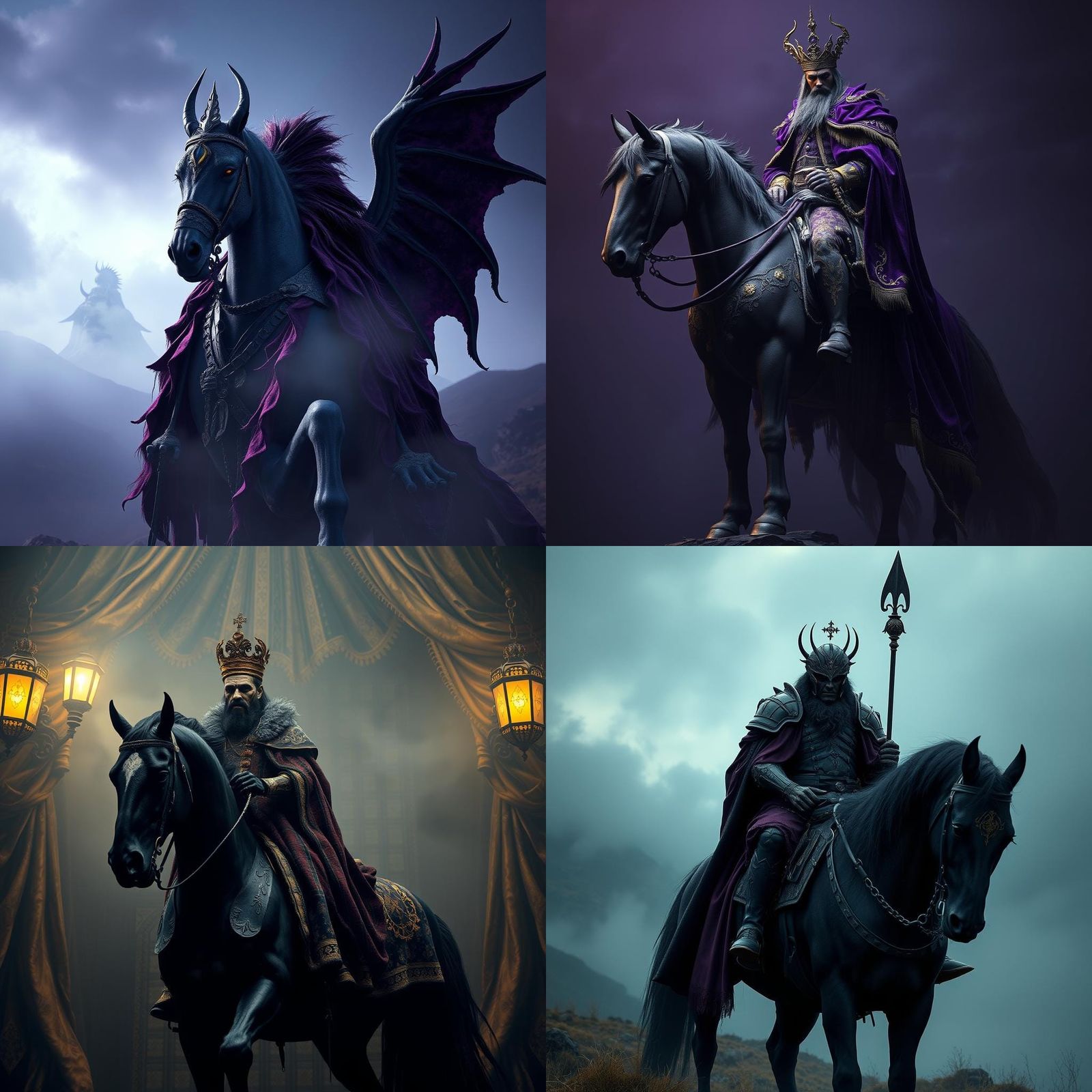 Dark Fantasy King on Horse, Detailed Digital Art