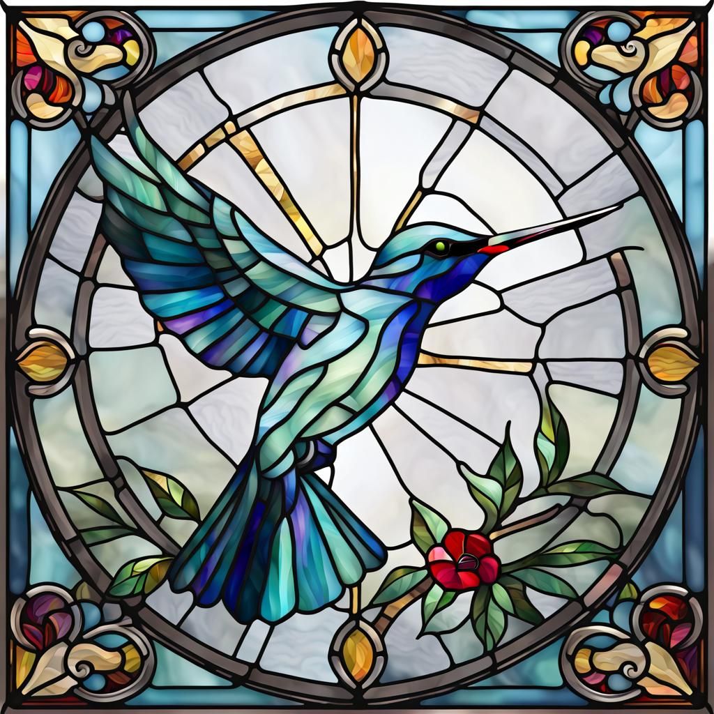 Hummingbird in Stained Glass Style