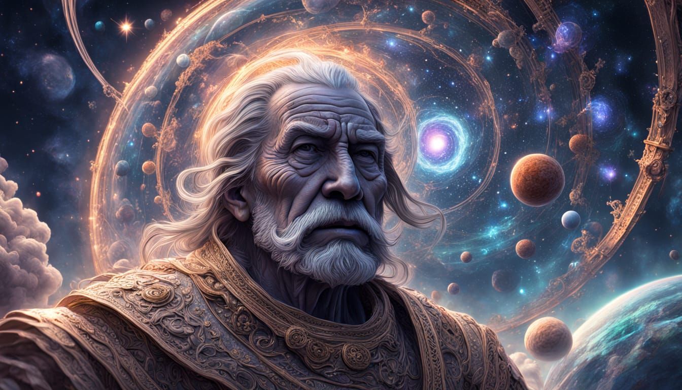 Old Sage in Cosmic Nebula, Digital Painting