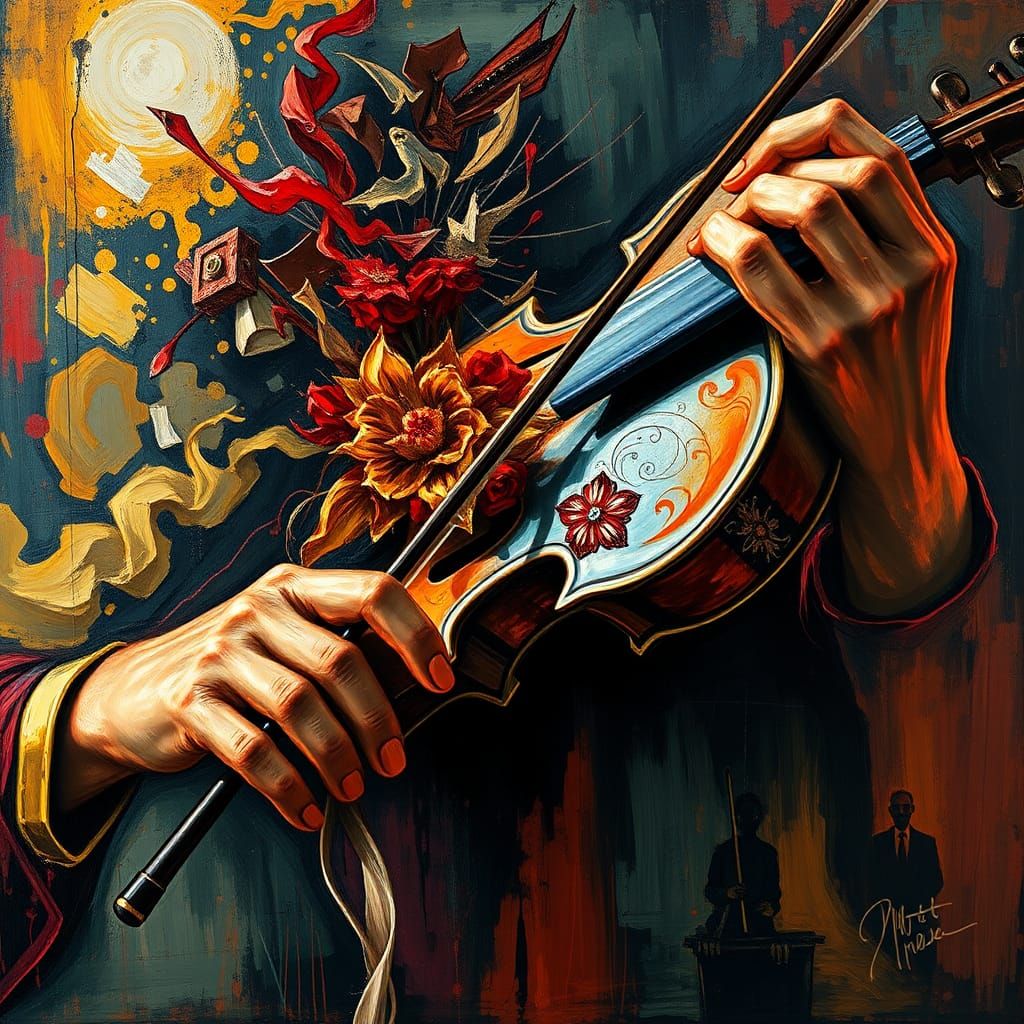 Heartbreak Violin: Expressionist Art in Vivid Colors