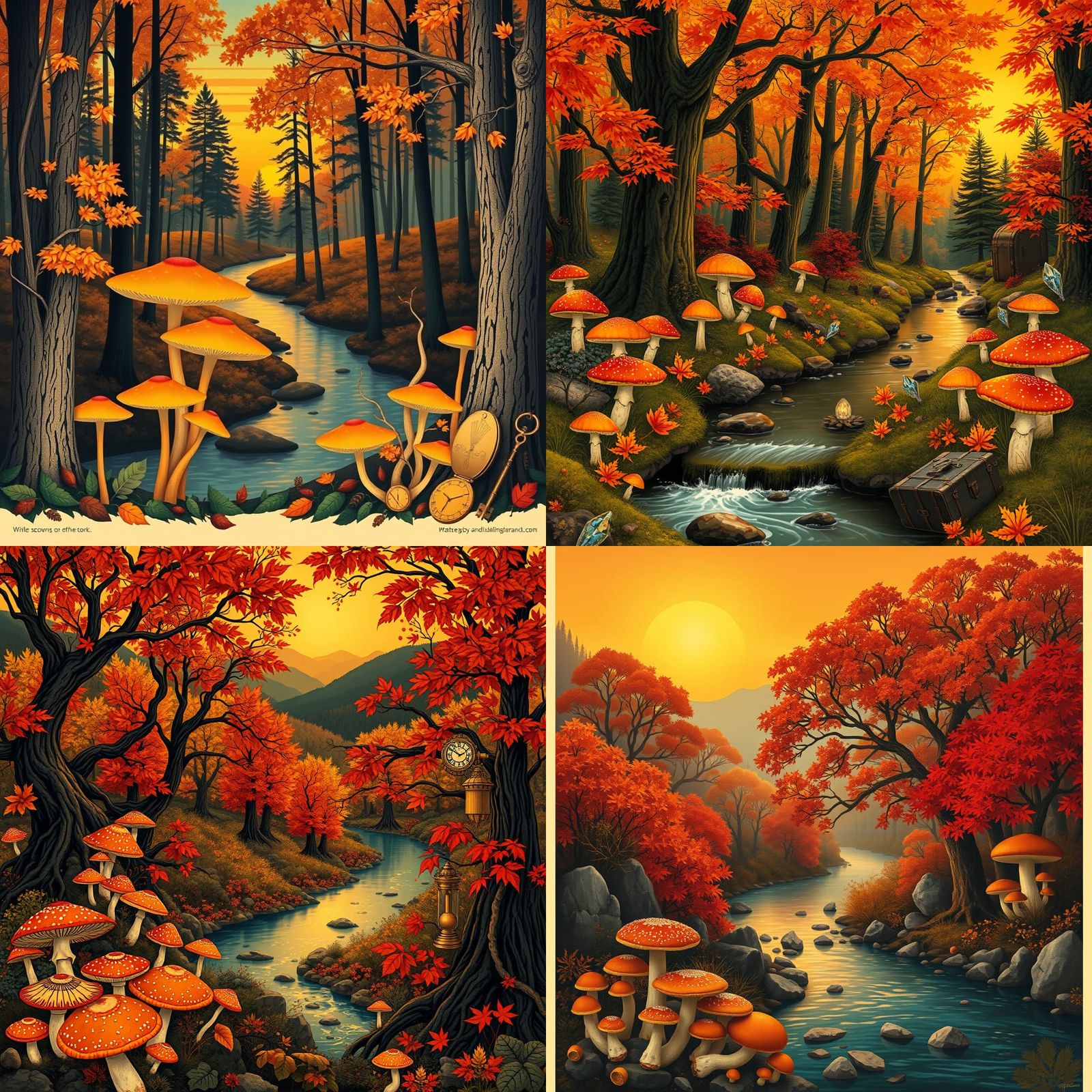 Art Deco Mushroom Forest at Sunset