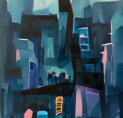 Abstract Urban Gouache Painting